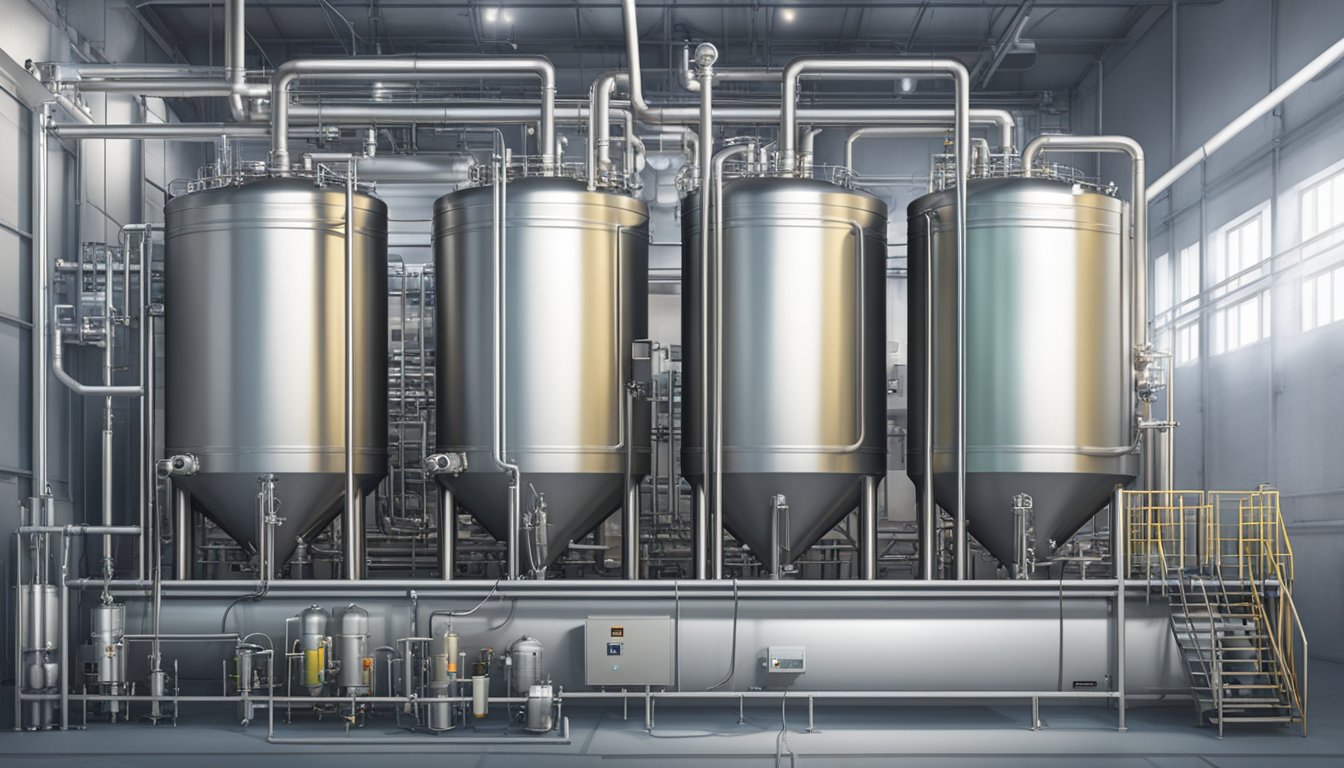 A large fermenting tank bubbling with brem mixture, surrounded by temperature and pH monitoring equipment