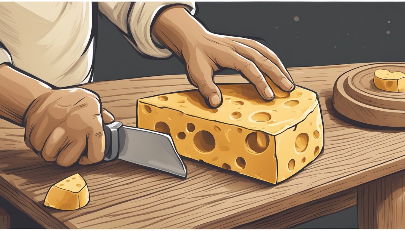 A person shaping and pressing cheese in a wooden mold