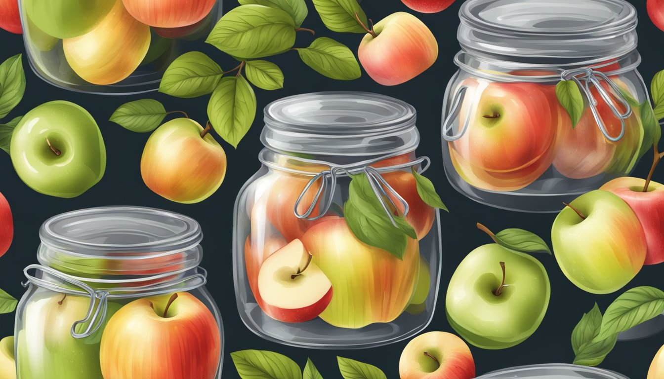 Apples sliced and placed in a glass jar, covered with water and left to ferment