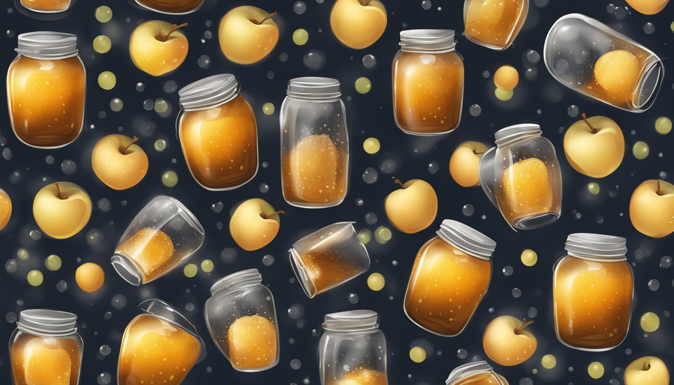 A glass jar filled with apple cider, covered with a breathable cloth, and placed in a warm, dark area. Bubbles form as the cider ferments