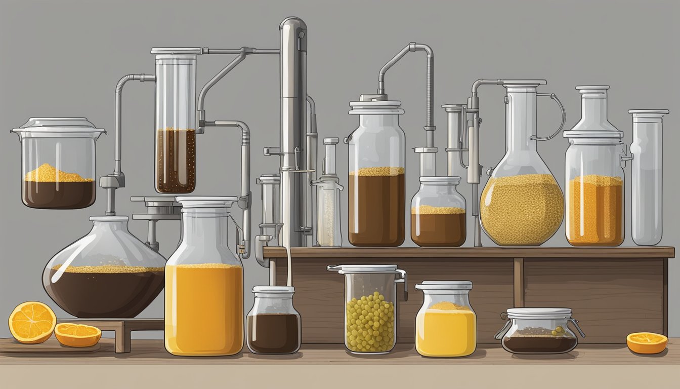 A laboratory setup with various glassware and equipment for fermenting Vegemite