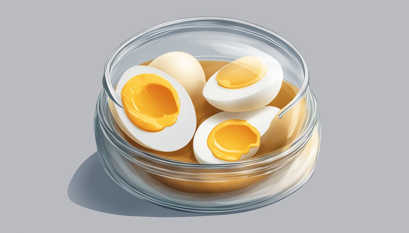 Boiled eggs submerged in miso paste inside a sealed glass jar