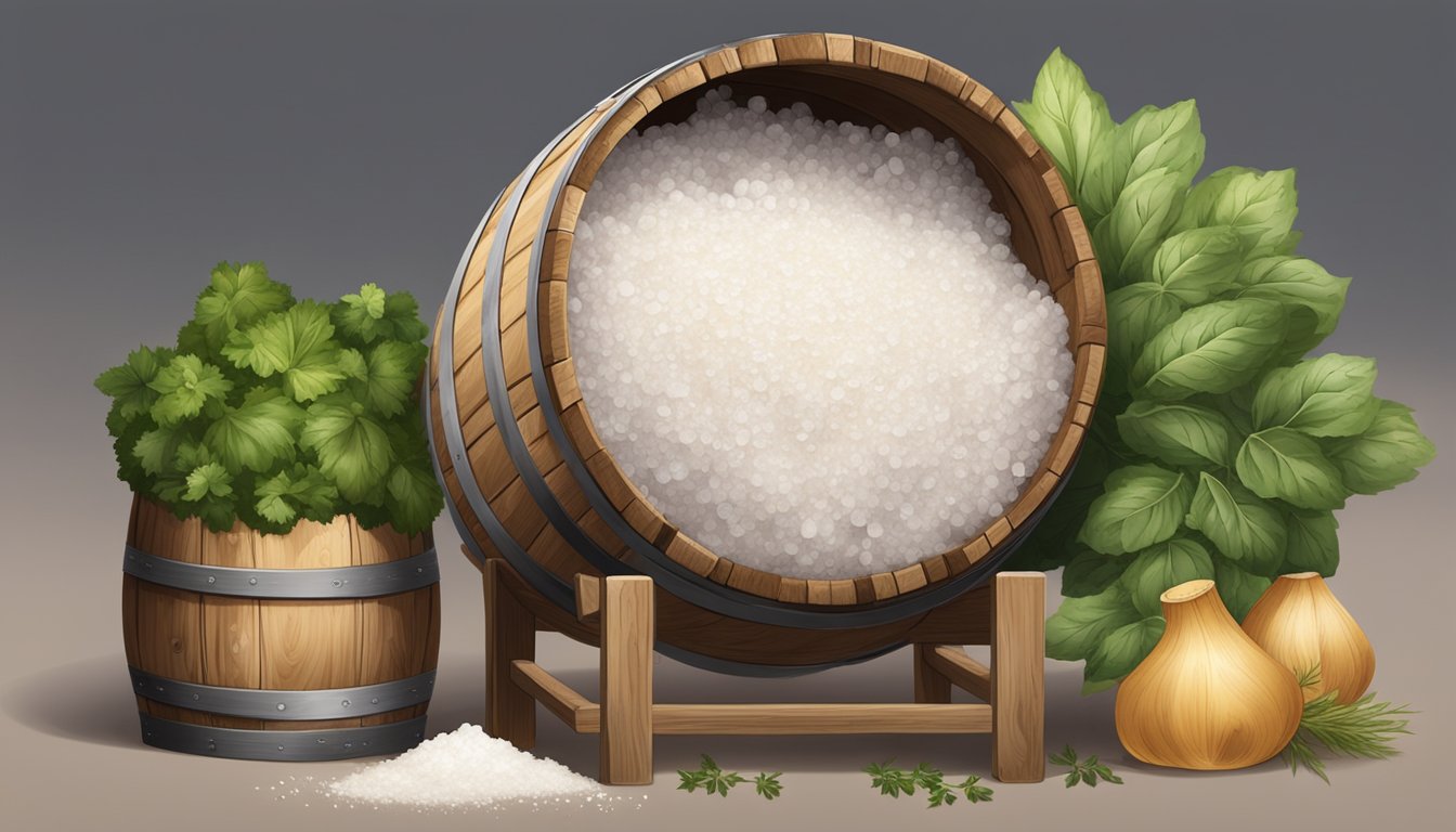 A large piece of lardo is placed in a wooden barrel filled with salt and herbs. The barrel is then sealed and left to ferment and age for several months