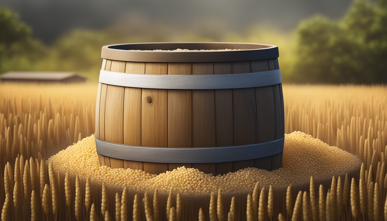 A wooden barrel filled with fermenting soybeans and salt, surrounded by a warm and humid environment