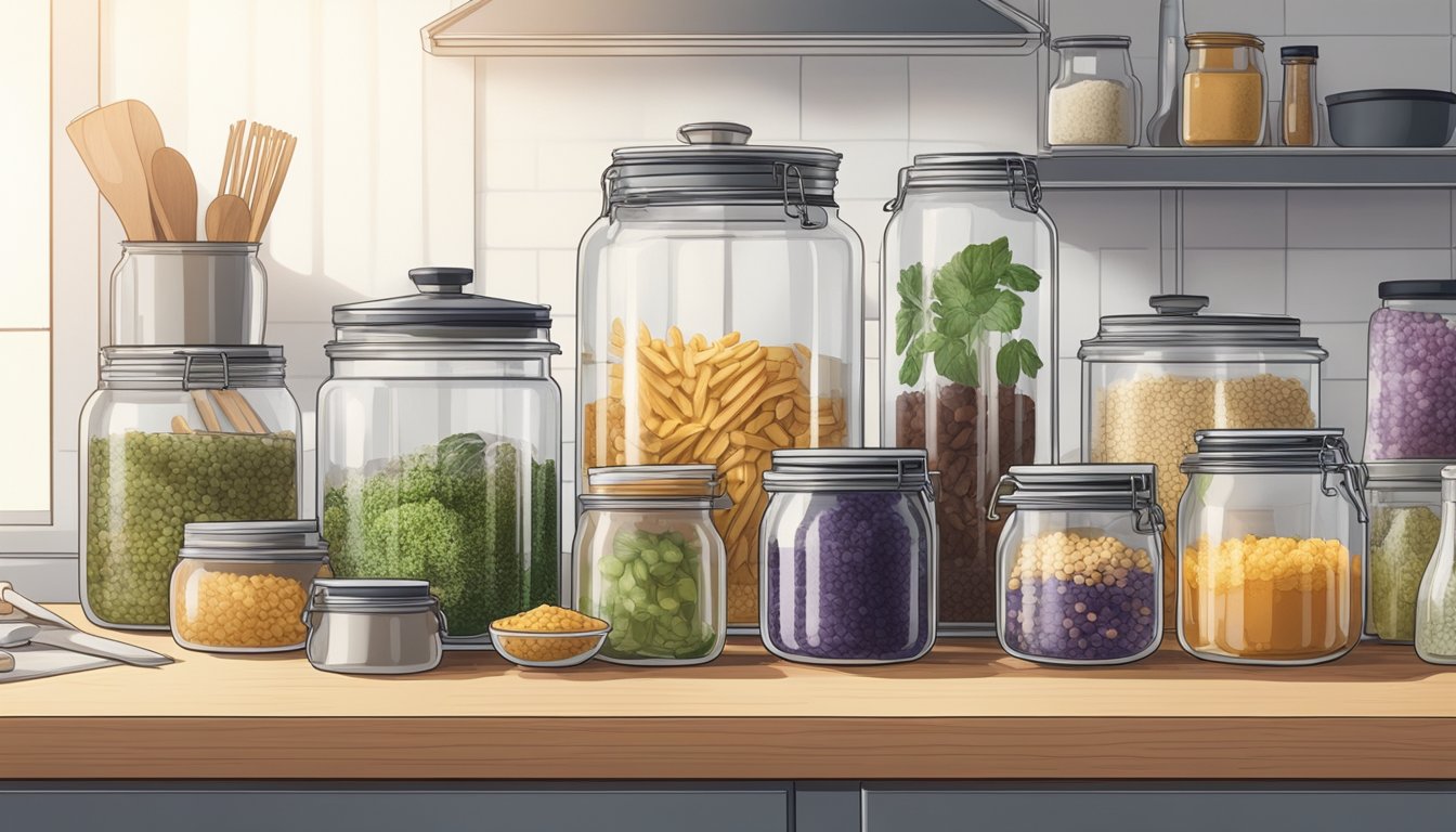 A glass jar filled with filmjlk surrounded by various fermentation tools and ingredients on a clean, well-lit kitchen counter