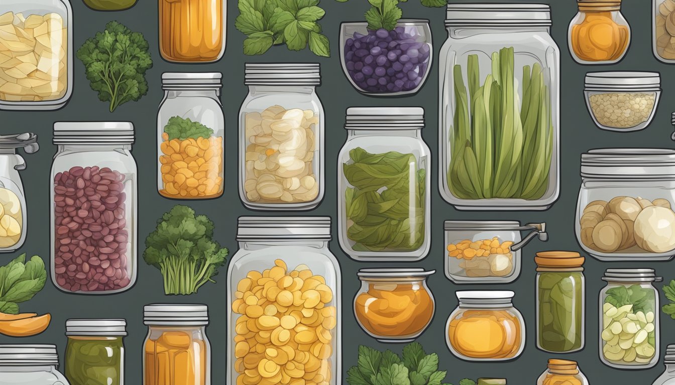 A collection of jars and containers filled with various ingredients and tools for fermenting filmjlk, arranged on a clean, organized countertop