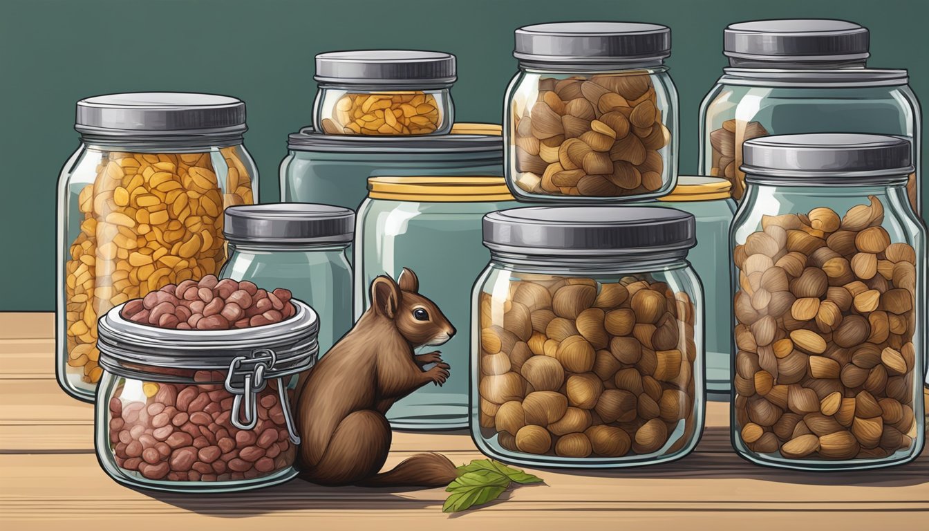 Squirrel meat being packed into glass jars and sealed with lids for long-term storage