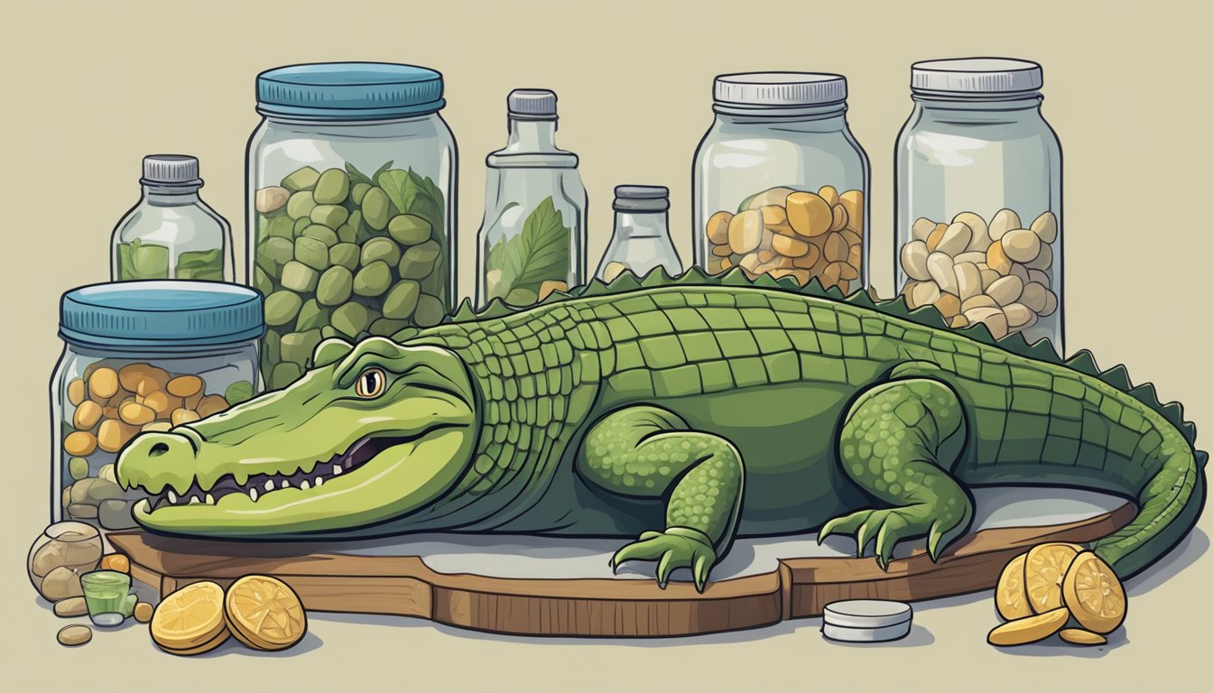 An alligator being canned alongside other protein sources for long-term storage