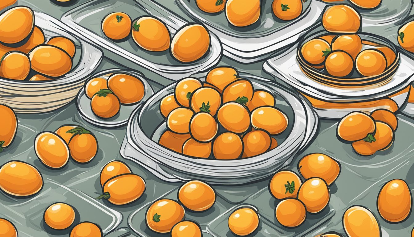 Kumquats being washed, sliced, and placed in jars for canning