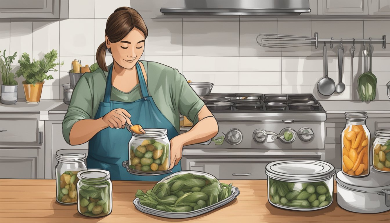 A person sealing jars of cooked wild goose with a pressure canner on a kitchen counter