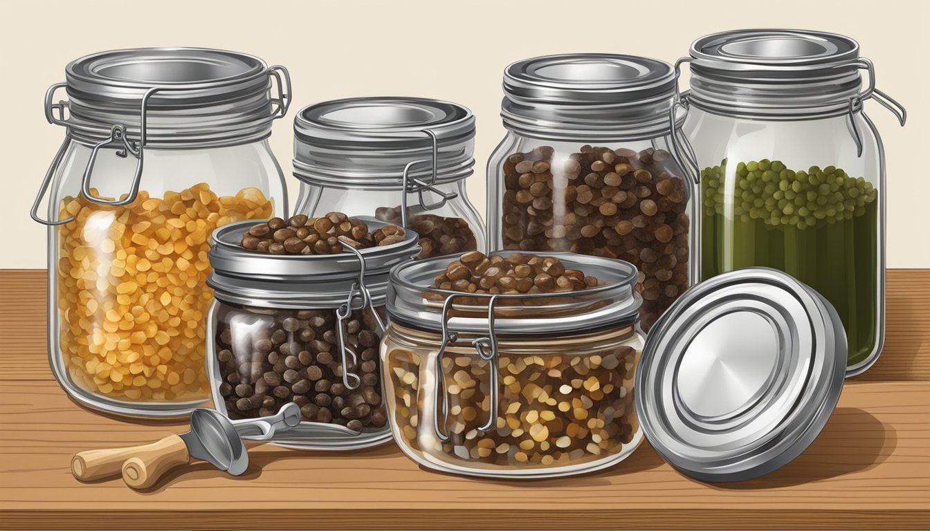 A kitchen counter with jars of homemade mincemeat and canning equipment