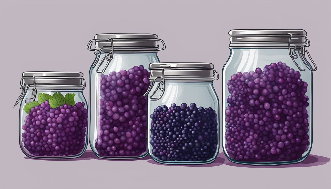 Boysenberries being washed, boiled, and packed into glass jars for canning