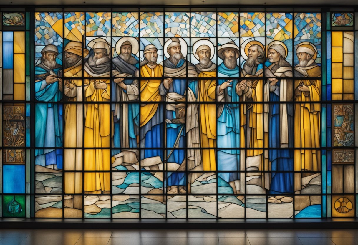 A man stands on one side of a wall, reaching out towards a group of people on the other side. The wall is covered in symbols representing the barriers he faces as a male cancer thriver
