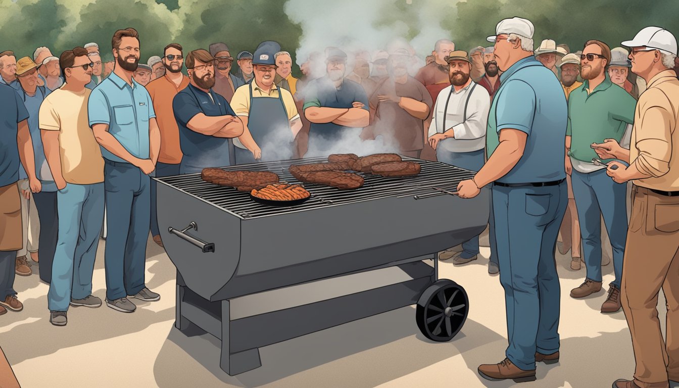 Rob Magee expertly grilling meats over a smoky barbecue pit, surrounded by a crowd of eager onlookers, as he shapes the future of American BBQ history