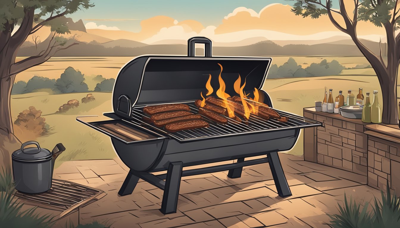 A rustic Texan barbecue pit with smoking ribs being carefully selected for the perfect cut