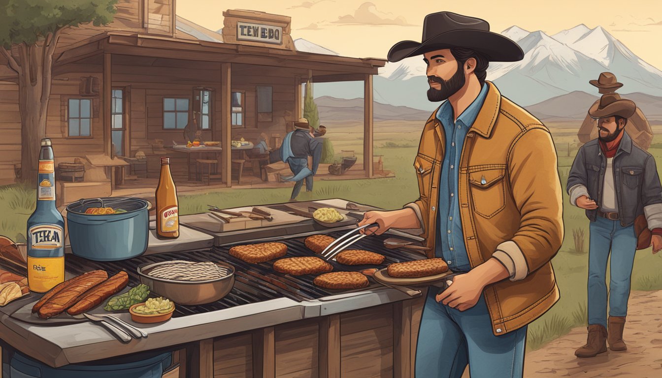 A cowboy-style Texan BBQ scene with Levi's Sherpa Trucker Jacket and essential BBQ items