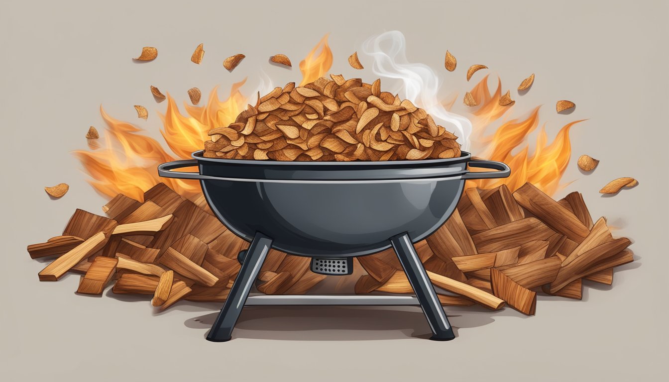 Wood chips arranged on grill, smoke rising, Texas BBQ style