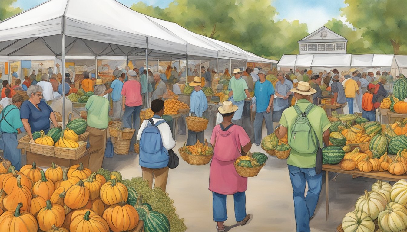 Colorful gourds and food stalls fill the Alabama Gourd Show, with visitors sampling local delicacies and enjoying the lively festival atmosphere