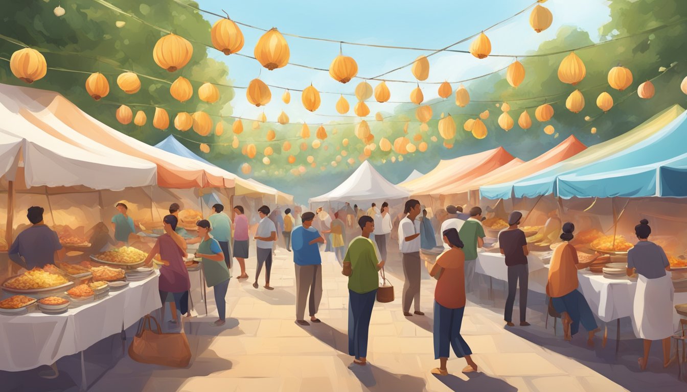 Crowds gather under colorful tents, sampling garlic-infused dishes. The air is filled with the aroma of sizzling garlic and the sound of laughter