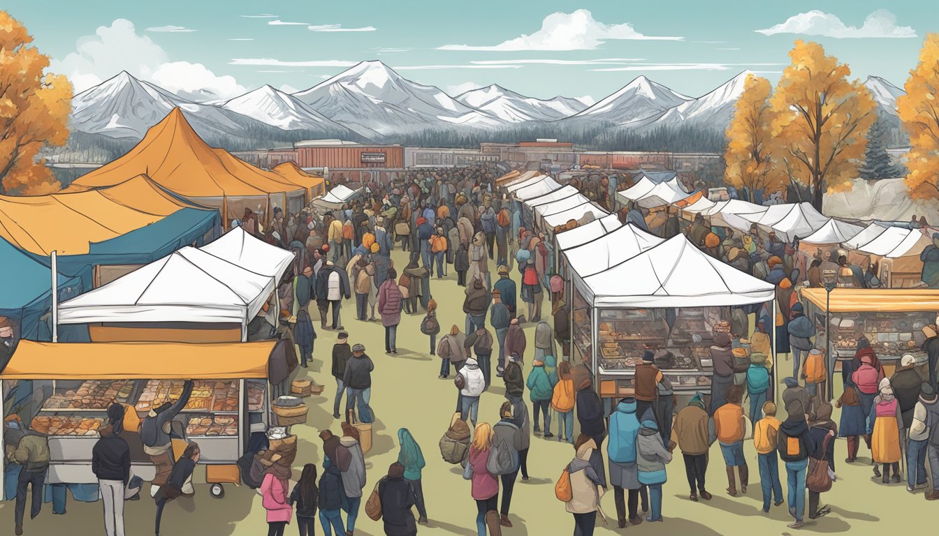 Crowds gather around food vendors at Treefort Music Fest, sampling a variety of culinary delights. The air is filled with the aroma of sizzling meats and sweet treats