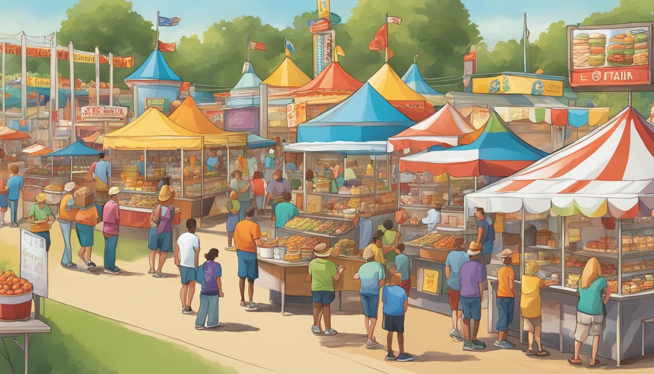 Vibrant food vendors line the bustling Iowa State Fair Food Festival, offering a wide array of delectable treats to eager festival-goers