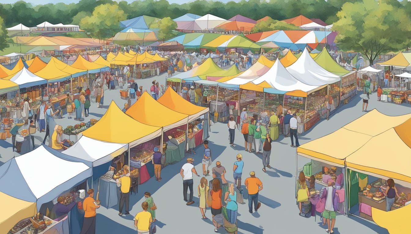 Crowds gather under colorful tents, sampling gourmet dishes and sipping wine. Vendors display an array of delectable food and drink options at the Connecticut Wine Festival