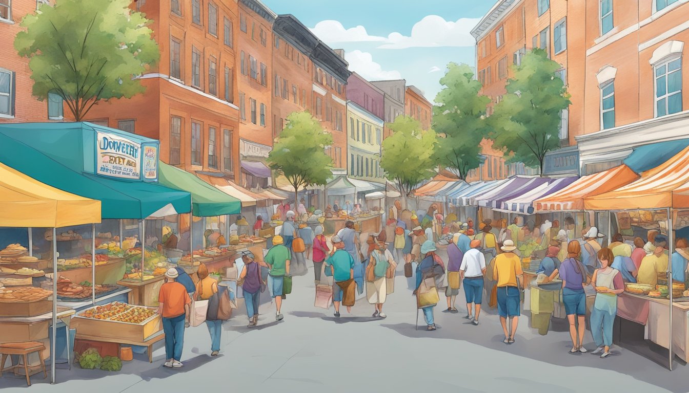 Colorful food vendors line the bustling streets of the Dover Days Festival, offering a wide variety of delicious dishes and treats. The air is filled with the aroma of sizzling meats, sweet pastries, and savory snacks, creating a lively and inviting atmosphere for festival-goers