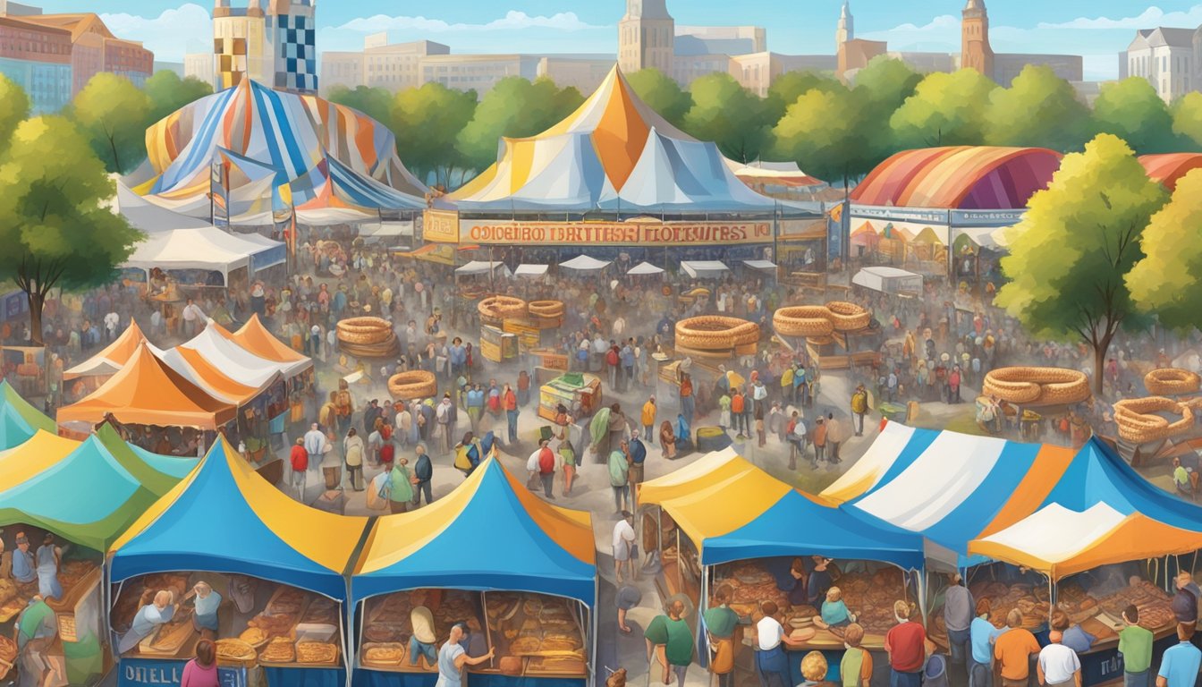 Crowds gather under colorful tents, savoring bratwurst and giant pretzels, while live music fills the air at Oktoberfest Fort Wayne