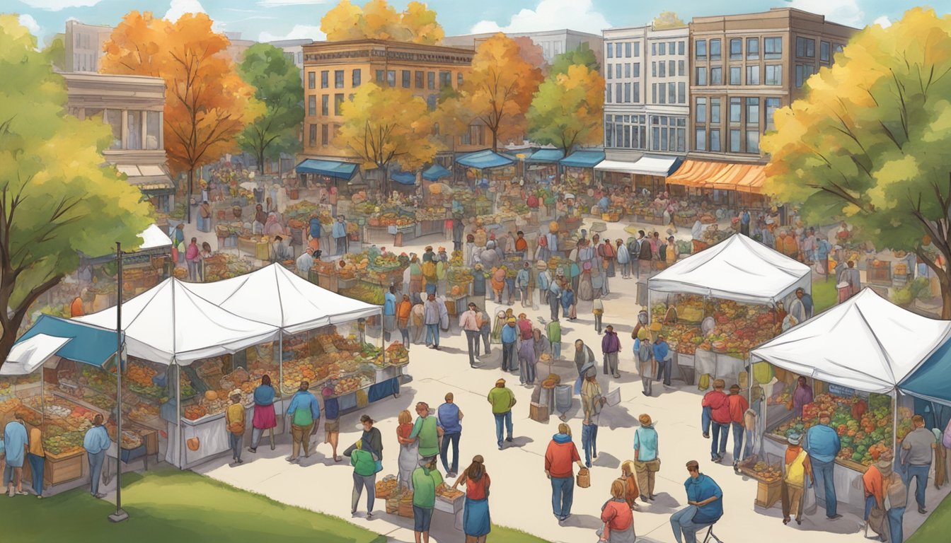 Vibrant apple fest with food stalls and lively crowds in Lincoln Square, Illinois