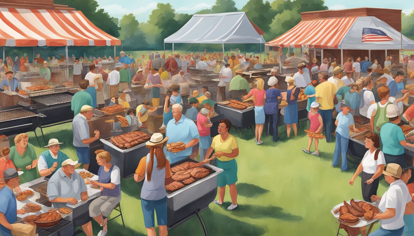 Crowds gather around smoking grills, savoring the aroma of sizzling meats and savory sauces at the International Bar-B-Q Festival in Kentucky