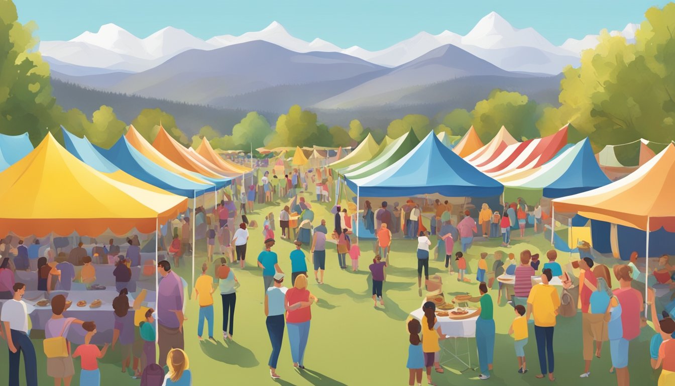 Crowds gather under colorful tents, savoring BBQ, fried treats, and homemade pies. Live music fills the air as families enjoy the festive atmosphere