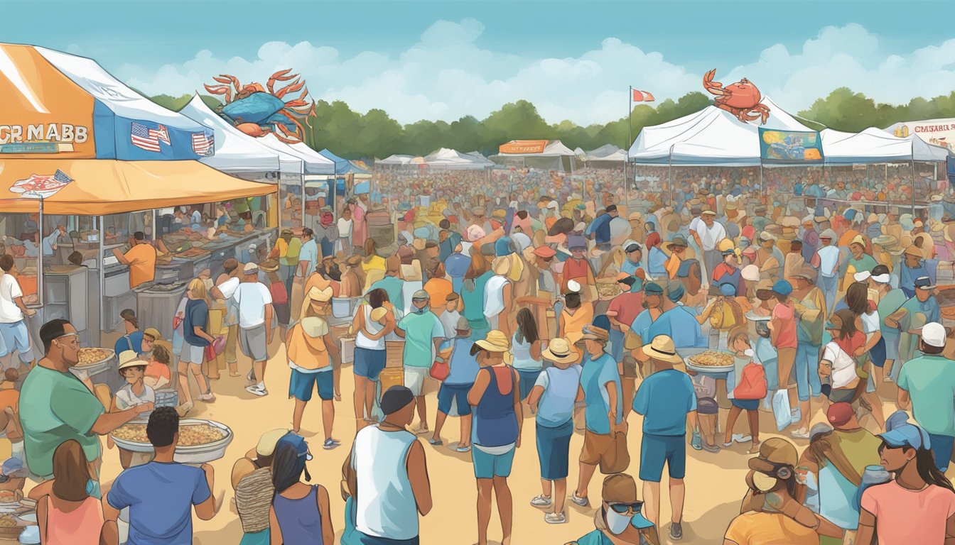 Crowds gather at the National Hard Crab Derby, enjoying the best food festivals in Maryland. Vendors sell crab dishes while music fills the air