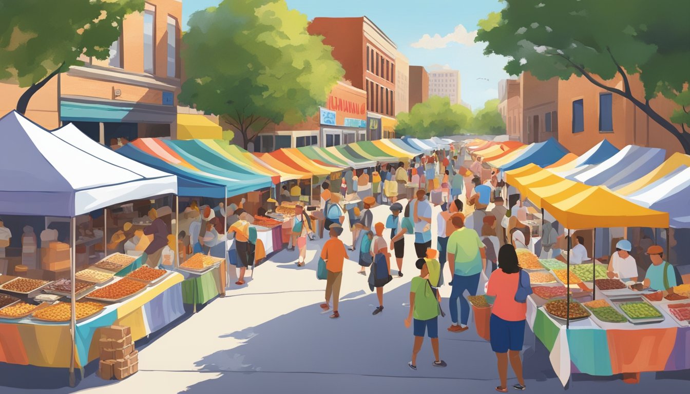 Colorful food stalls line the bustling streets of the Omaha Summer Arts Festival, offering a wide array of tasty treats and local delicacies