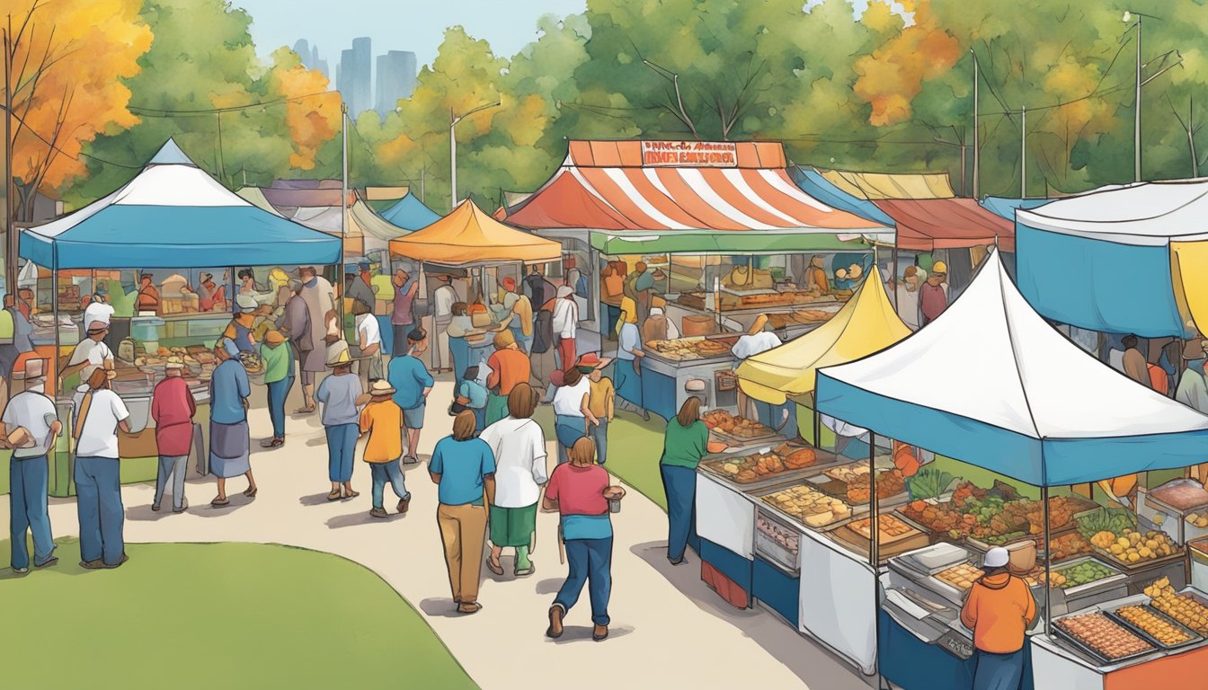 Colorful food vendors line the festival grounds, offering a variety of delicious treats. The aroma of sizzling meats and fresh produce fills the air as visitors sample the best of Michigan cuisine