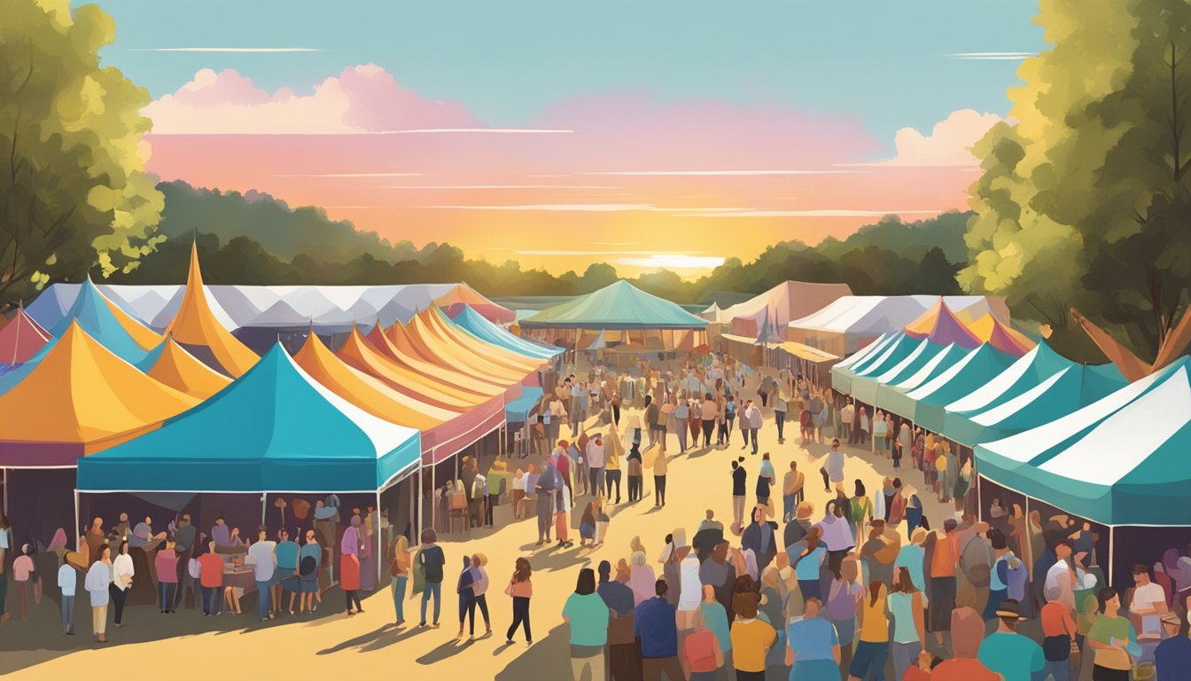 Crowds gather under colorful tents, sampling gourmet dishes and sipping craft beers. Live music fills the air as the sun sets over the festival grounds