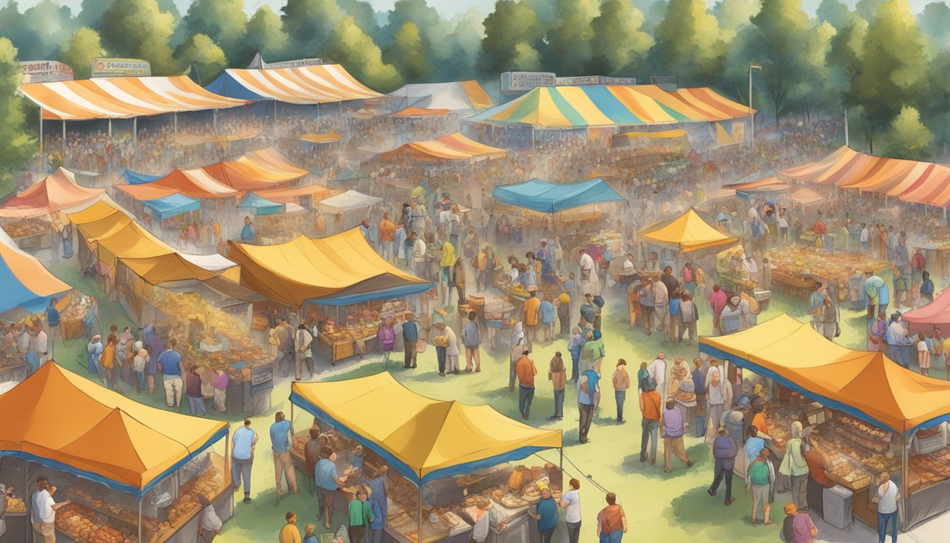 Crowds gather under colorful tents, sampling bratwurst and pretzels. The air is filled with the scent of sizzling sausages and the sound of clinking beer steins