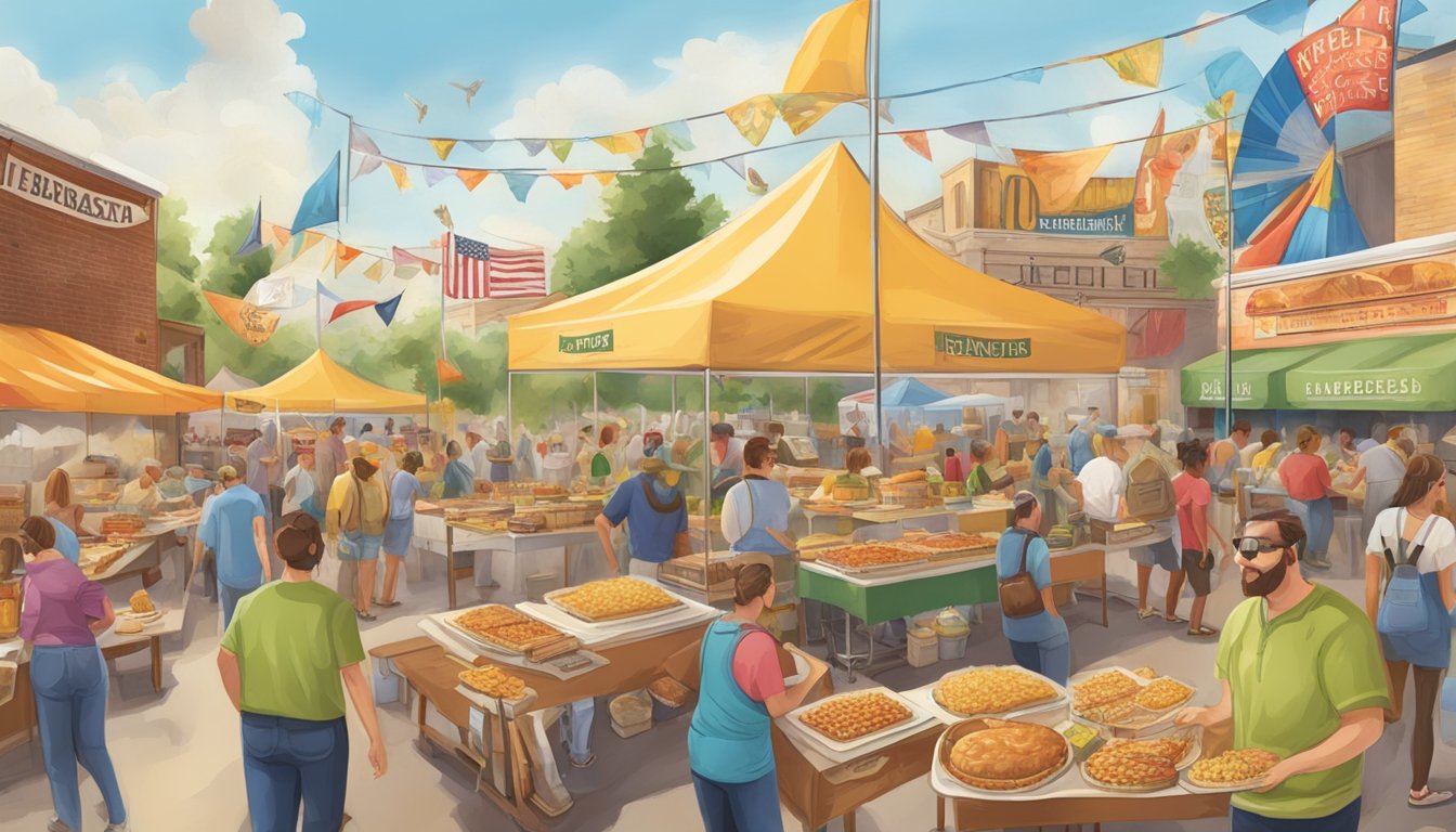 A bustling food festival in Nebraska showcases a variety of cuisines, from sizzling barbecue to savory cornbread and sweet apple pie