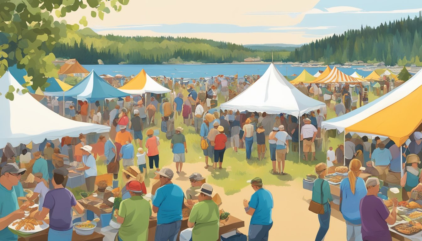 Crowds gather under colorful tents, sampling fresh fish and local delicacies at the lively Grand Marais Fisherman's Picnic, one of Minnesota's best food festivals