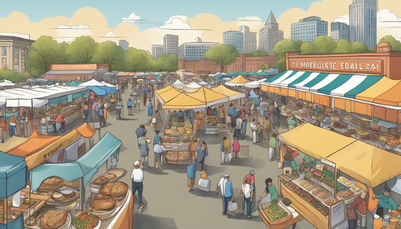 A bustling food festival in New Jersey showcases a variety of regional culinary influences, with vendors offering an array of dishes and visitors sampling the diverse flavors