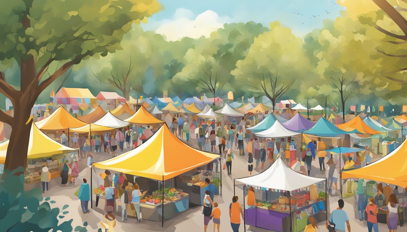 Colorful tents line the park, filled with vendors and visitors. Delicious aromas fill the air as people sample food and enjoy live music