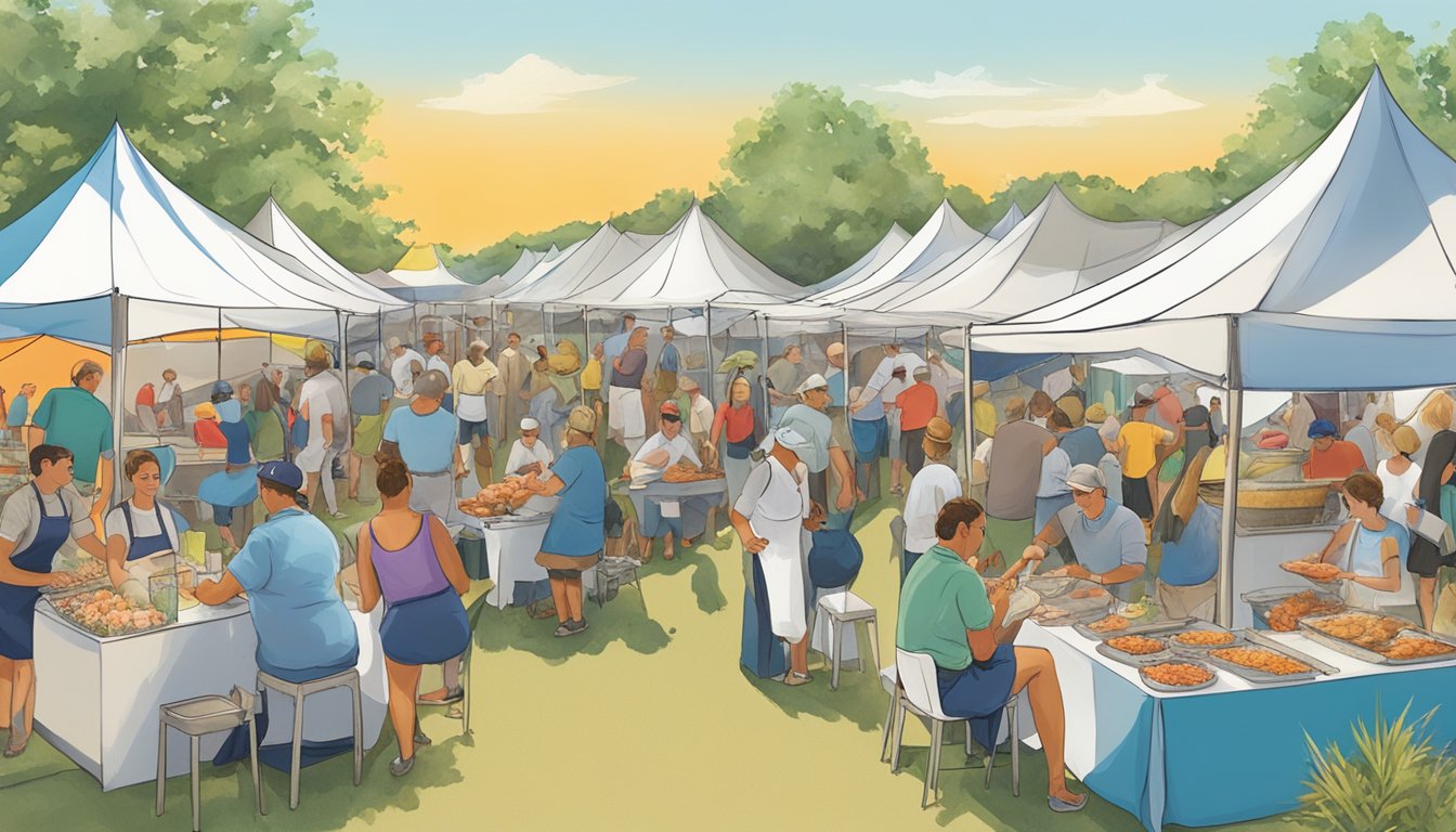 Crowds gather under colorful tents, sampling fresh seafood and local delicacies. A mix of aromas fills the air as chefs prepare dishes at the Taste of Block Island festival