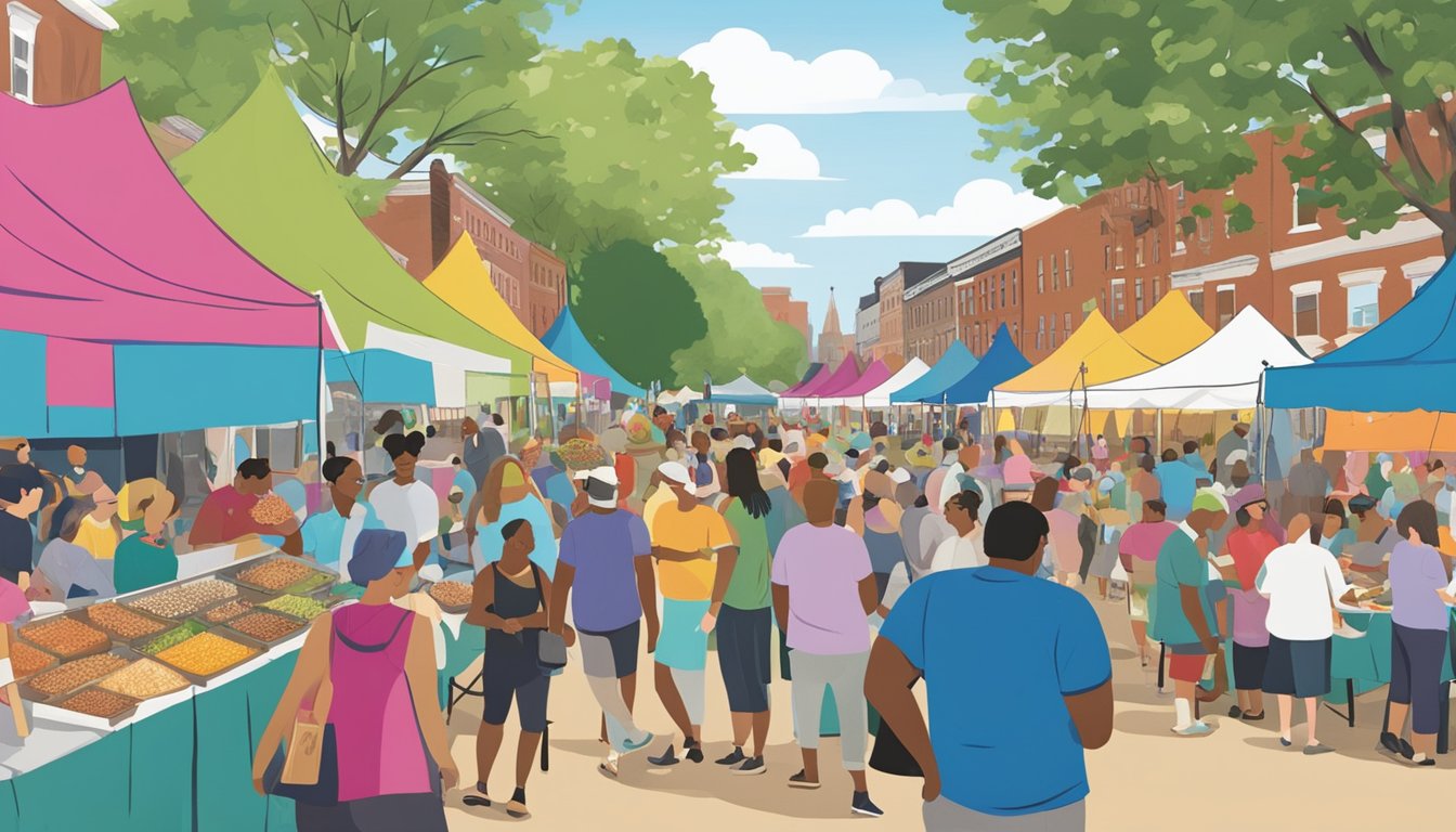 Crowds gather at Federal Hill Stroll, sampling diverse cuisine under colorful tents. A lively atmosphere fills the air as food vendors showcase the best of Rhode Island's culinary delights