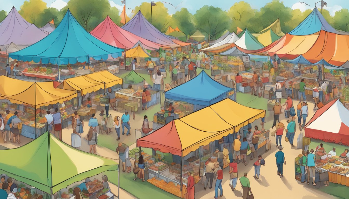 A bustling food festival in Ohio, with colorful tents, diverse cuisines, and people enjoying the cultural significance and impact of the event