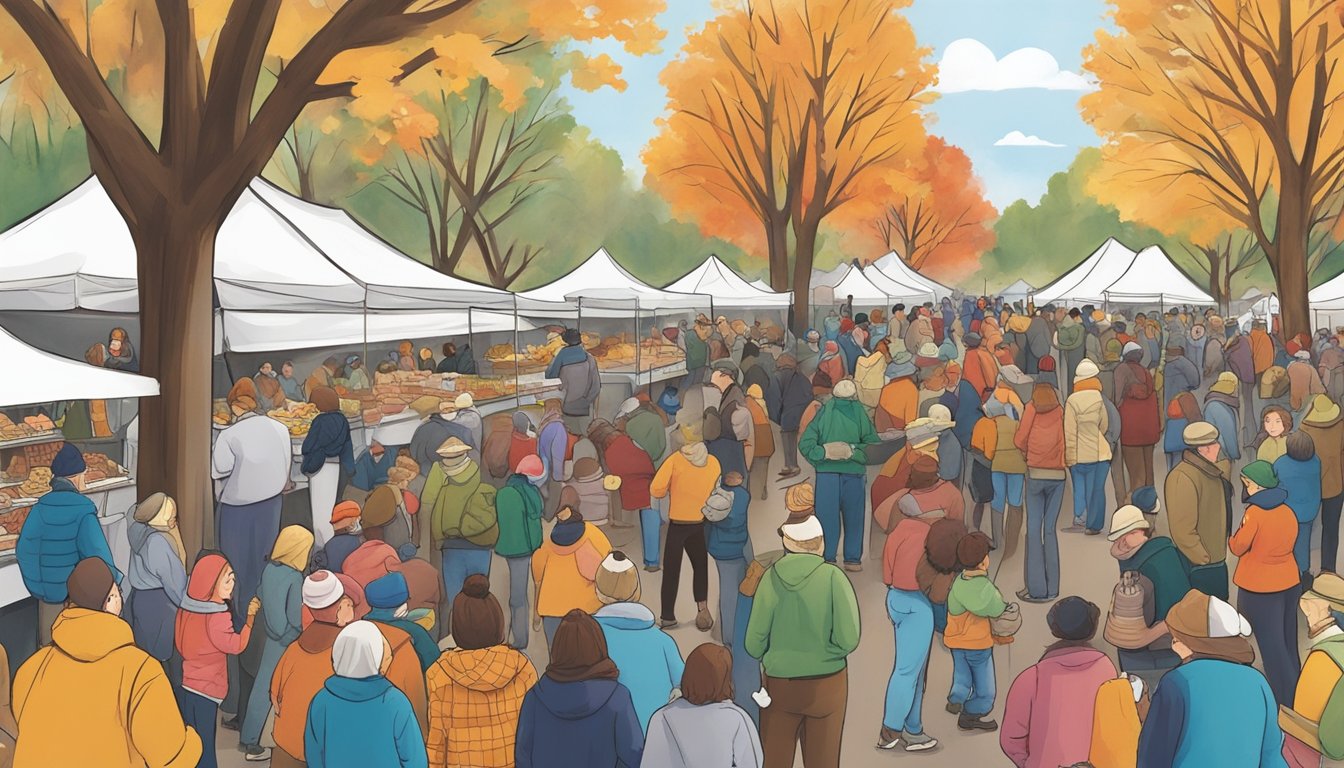 Crowds gather at the Pennsylvania Maple Festival, indulging in a variety of delectable foods from vendors. The aroma of maple syrup fills the air as people sample the best of Pennsylvania's culinary offerings