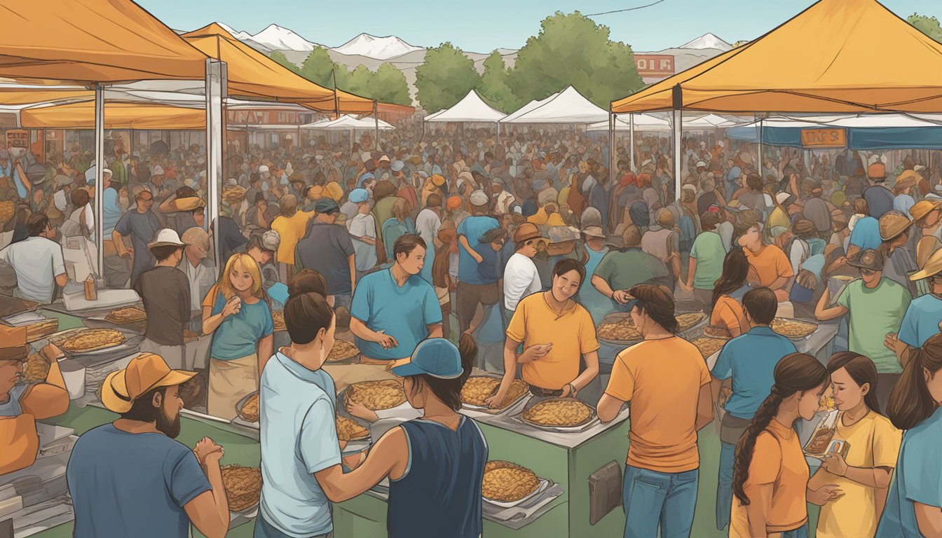 Crowds gather at Salt Lake City Taco Fest, indulging in a variety of tacos and enjoying live music and entertainment. The aroma of sizzling meats and spices fills the air