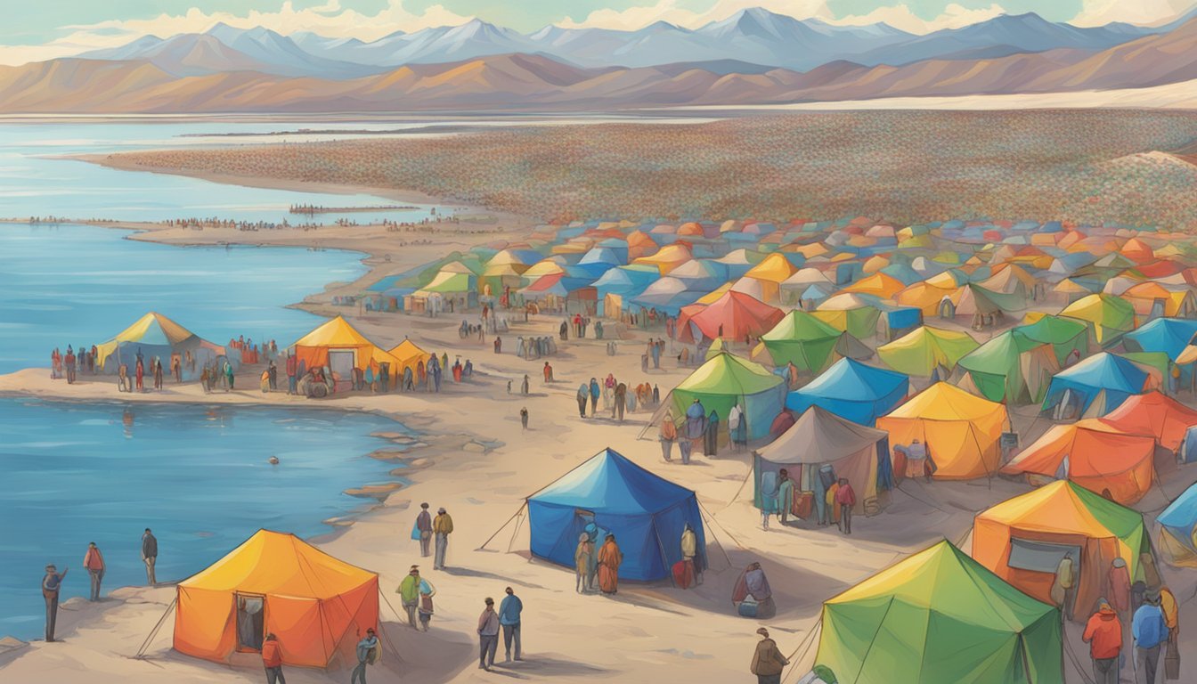 Colorful tents line the shore of the Great Salt Lake. Aromas of spicy chili and sizzling meats fill the air as crowds gather for the annual food festival