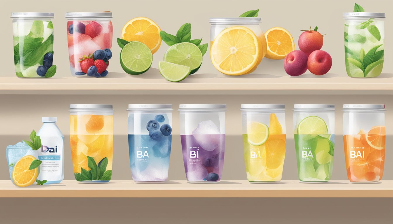 A table with various flavors of Bai antioxidant infused water, along with their corresponding nutritional profiles and serving sizes