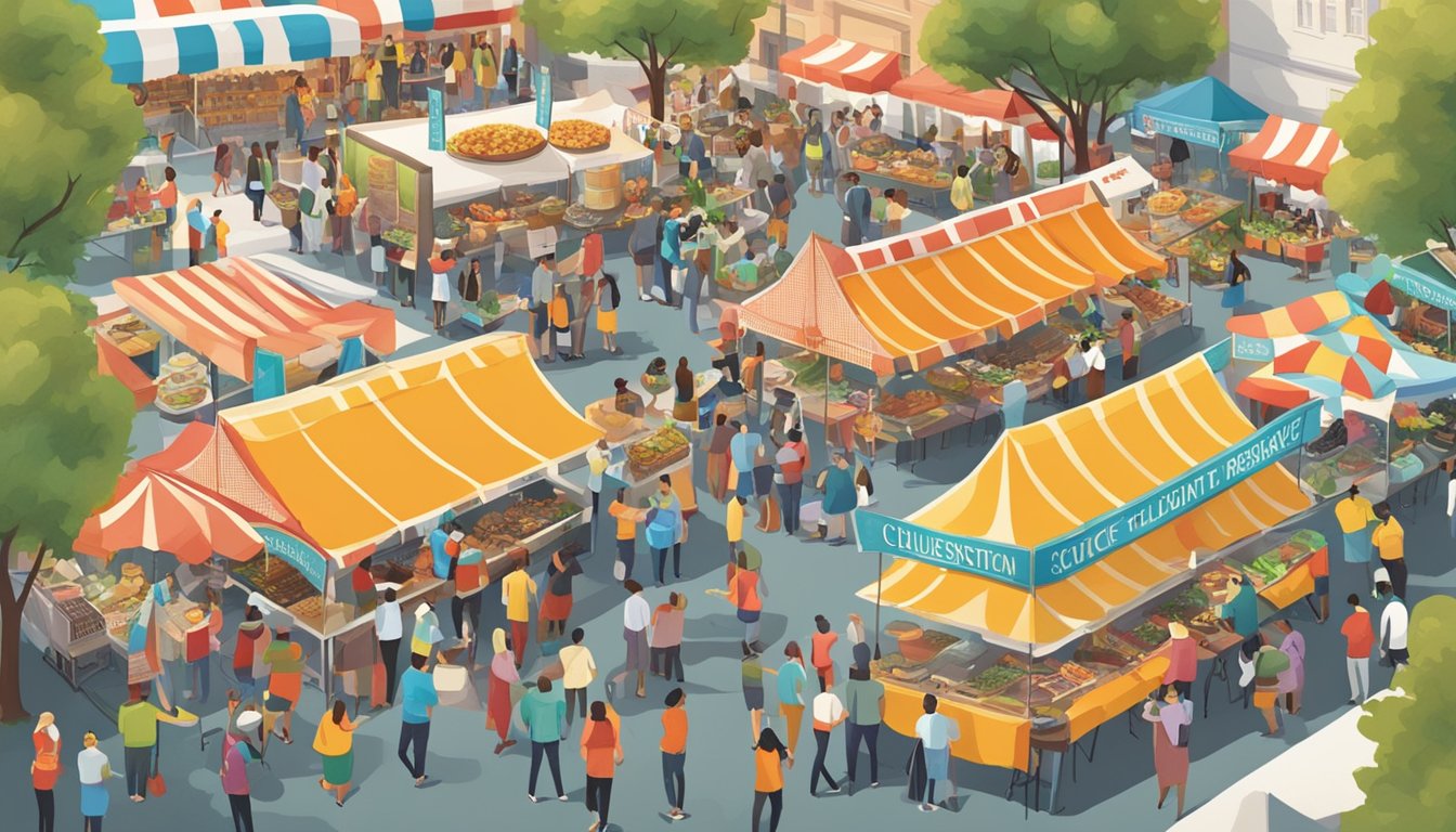 A bustling food festival in Washington with diverse culinary offerings from different cultural influences