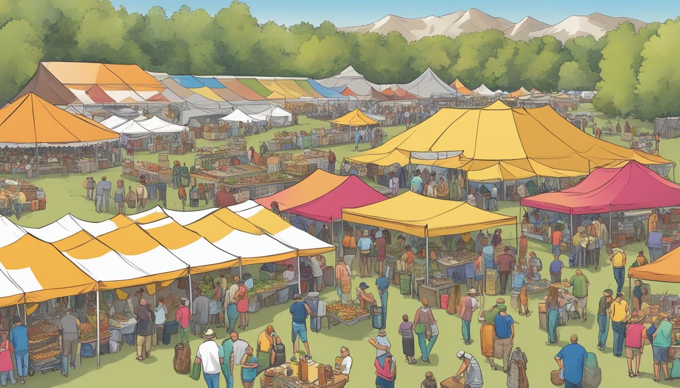 Crowds gather under colorful tents, sampling a variety of food and drink at the Wyoming Brewers Festival. The aroma of sizzling meats and fresh produce fills the air