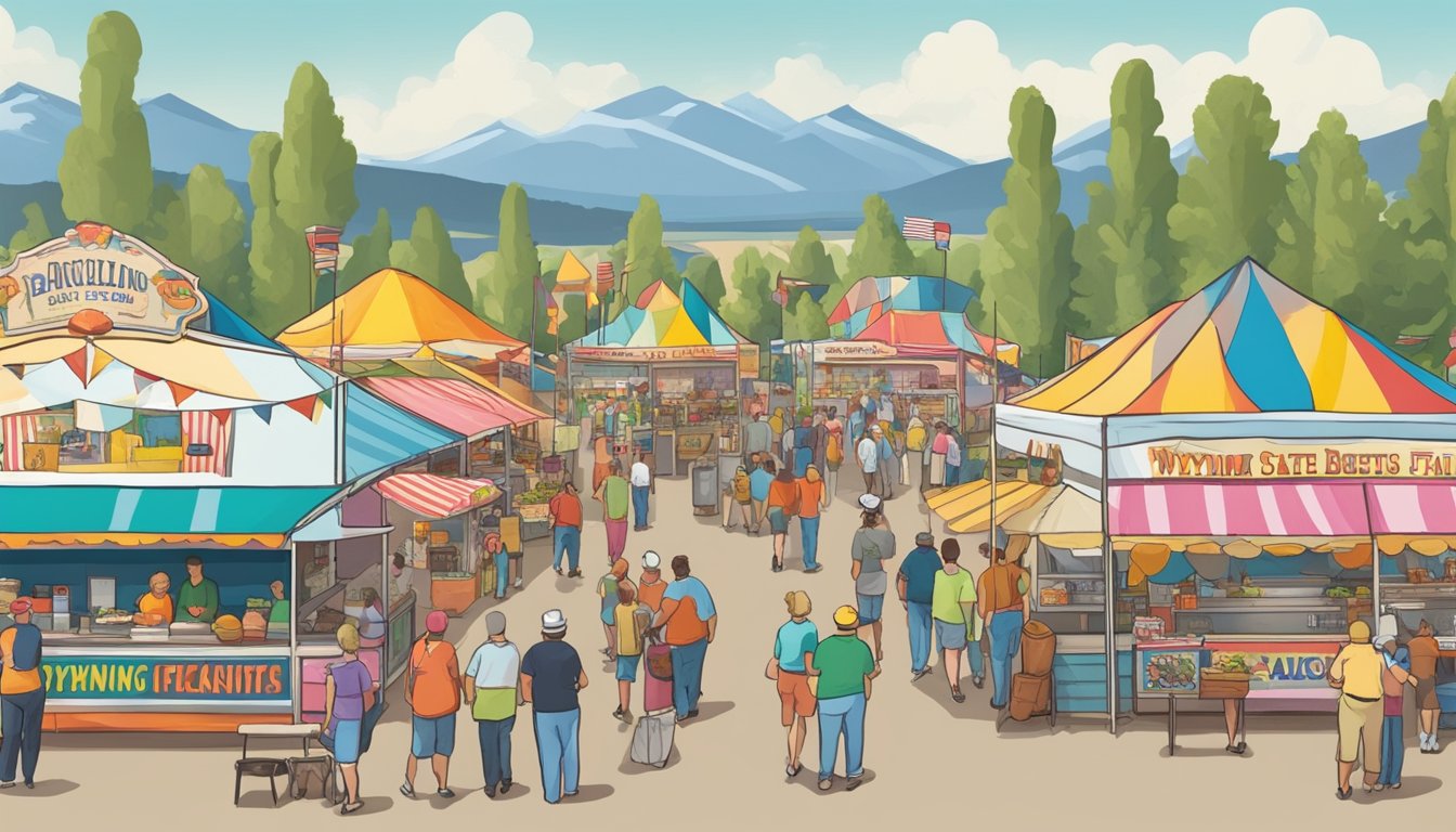 Colorful food vendors line the bustling Wyoming State Fair, offering a variety of delicious festival treats to eager attendees